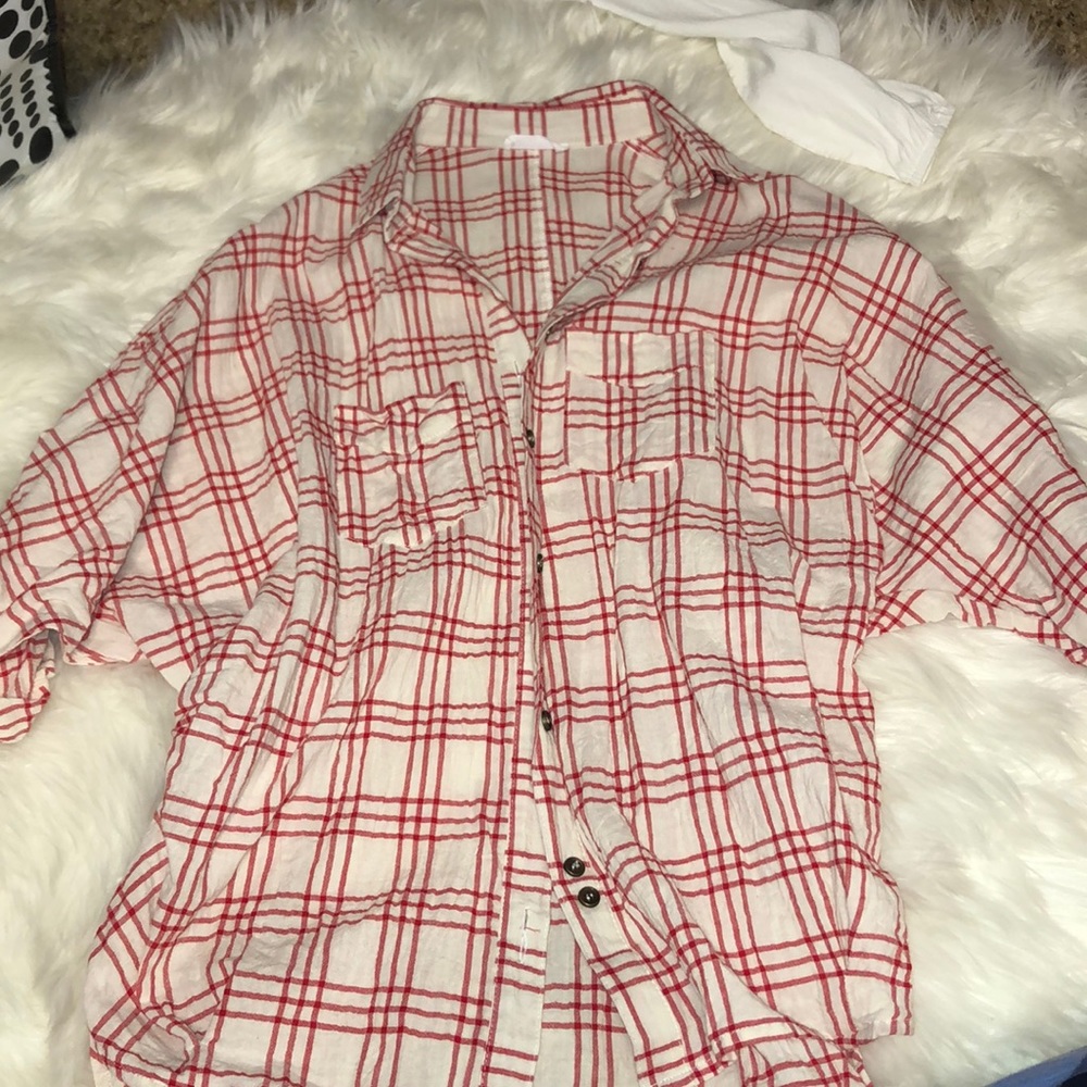 women’s flannel with buttons to pull in waist